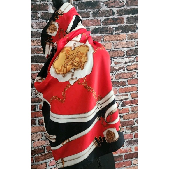 2 Equestrian‎ Scarf Silk Feel Womens Horse Riding Bit Bridle Old Money Royal Red - Picture 8 of 15